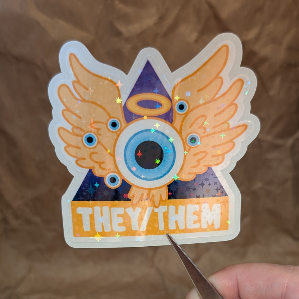 Biblically Accurate Nonbinary Angel – Holographic Vinyl Sticker