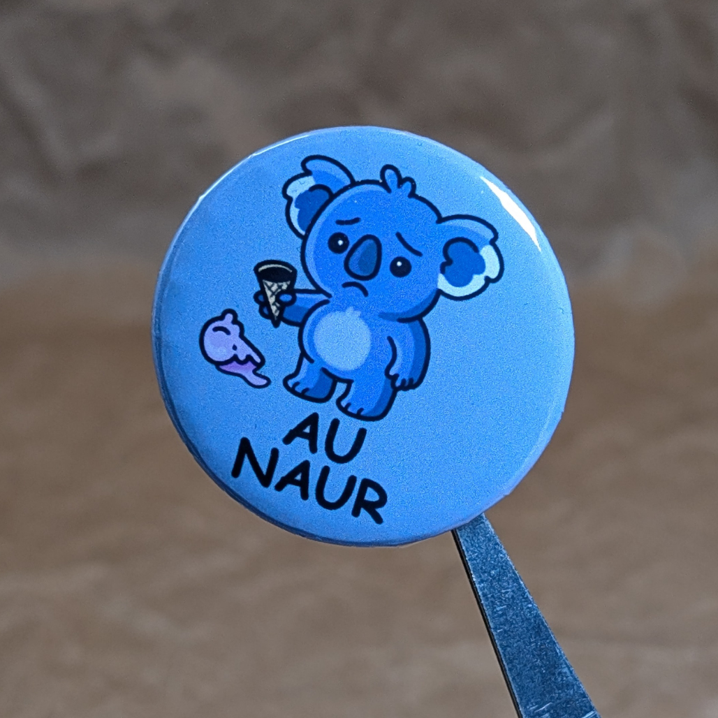 Au Naur – Funny Koala Ice Cream Tragedy Button (37mm)