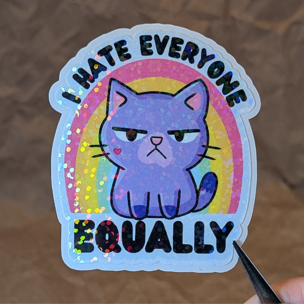 I Hate Everyone Equally – Holographic Grumpy Cat Vinyl Sticker