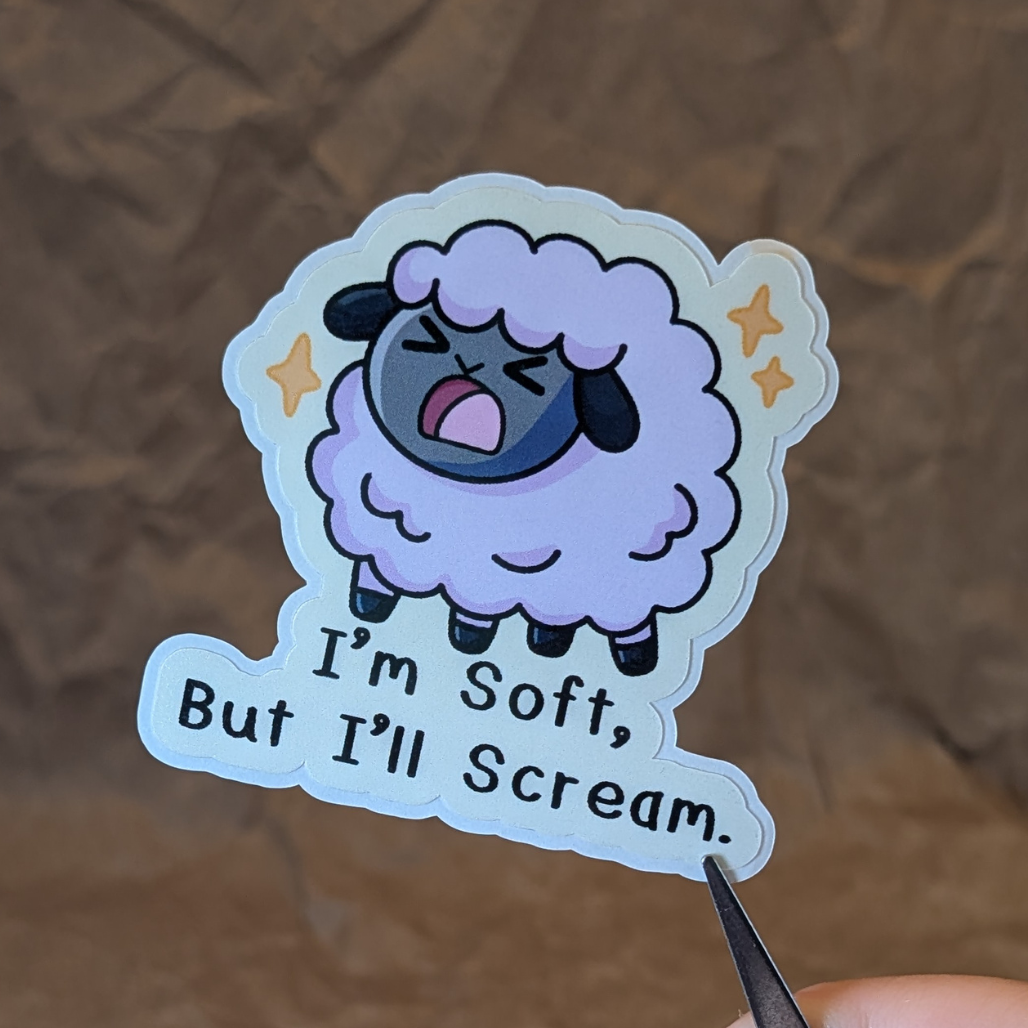 I’m Soft But I’ll Scream – Funny Screaming Lamb Vinyl Sticker