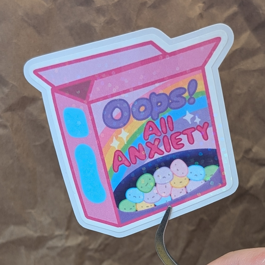 Oops! All Anxiety- Funny Holographic Anxiety Meme Sticker