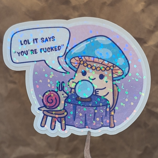 Your Future Looks Bleak – Sparkly Mushroom Fortune Teller Vinyl Sticker
