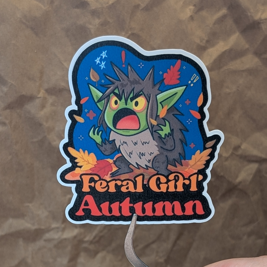 Feral Girl Autumn – Cozy Chaos Autumn Gremlin Vinyl Sticker