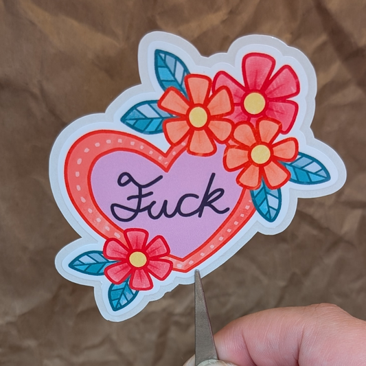 Fuck – Floral Tattoo-Style Swear Word Matte Vinyl Sticker