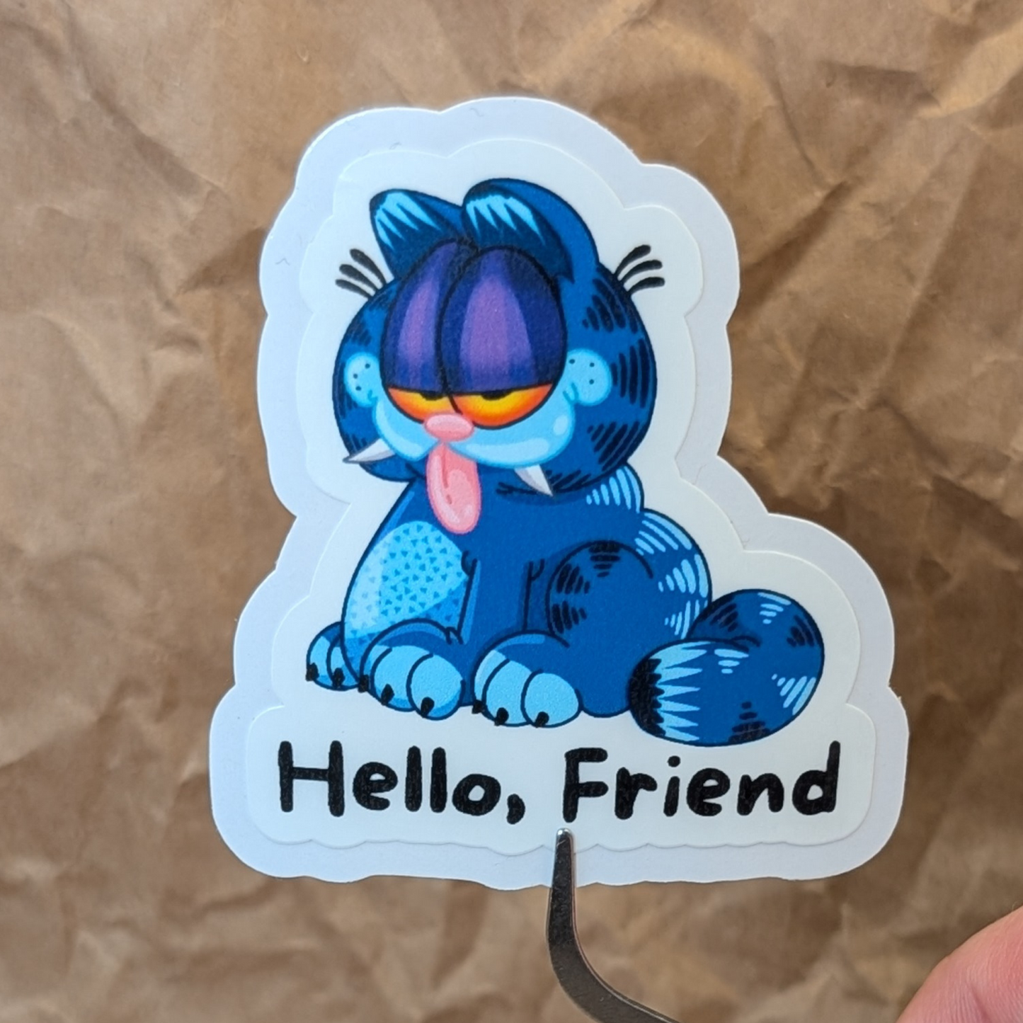 Hello, Friend – Derpy Cat Vinyl Sticker