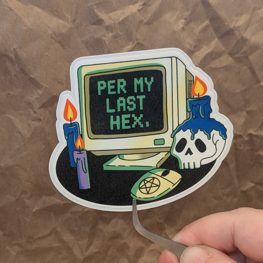 Per My Last Hex – Witchy 90s Computer Matte Vinyl Sticker