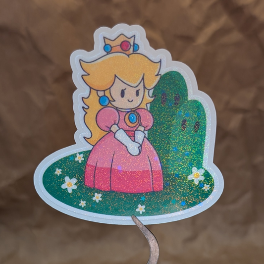 Princess Peach & Daisies – Sparkly Vinyl Sticker