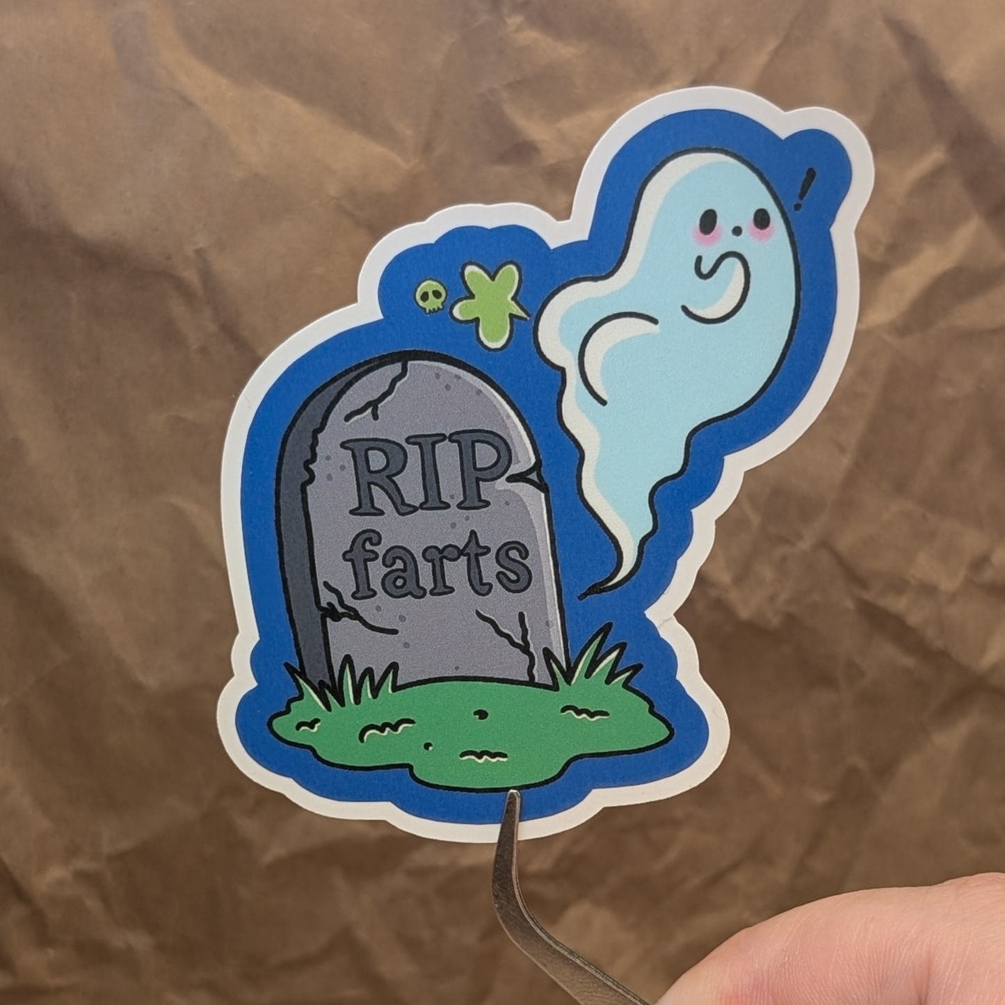 RIP Farts Tombstone – Farting Ghost Matte Vinyl Sticker