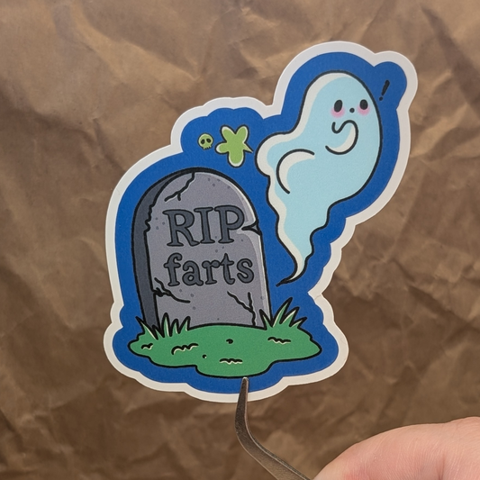 RIP Farts Tombstone – Farting Ghost Matte Vinyl Sticker