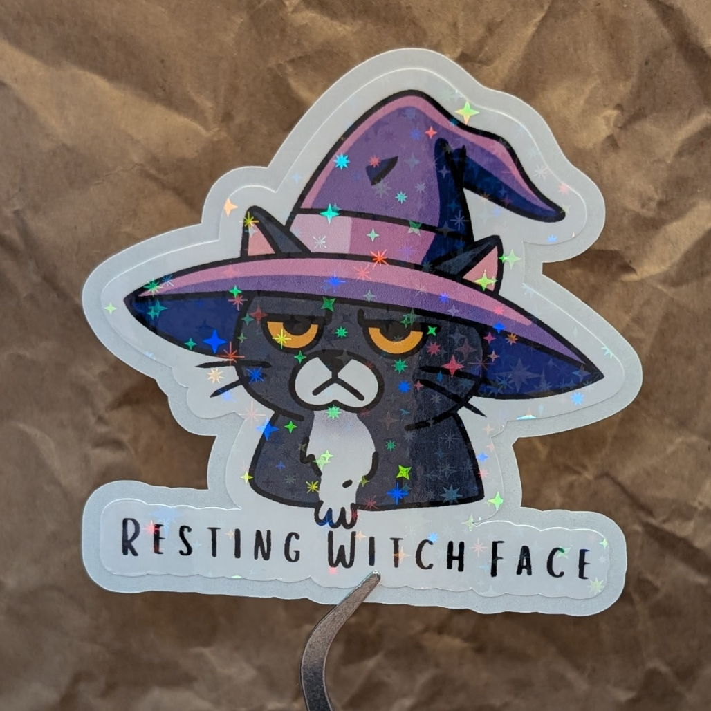 Resting Witch Face – Sparkly Black Cat Vinyl Sticker
